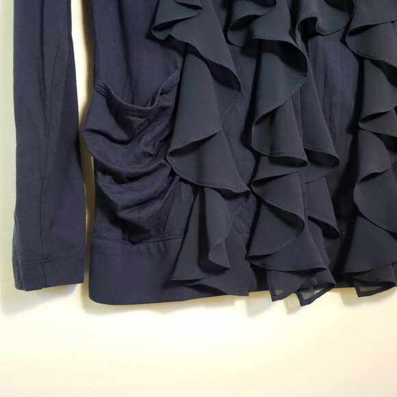 LOGO Soft Cotton Ruffle Front Cardigan Size XXS Semi Sheer Dark Romantic - Picture 4 of 6